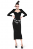 Crystal Embellished Long Sleeve Black Midi Bandage Dress