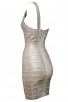 Herve Leger Bandage Dresses Sequin One Shoulder Backless Gold