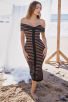 Black & Nude Striped Off-Shoulder Midi Bodycon Dress