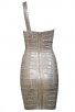 Herve Leger Bandage Dresses Sequin One Shoulder Backless Gold