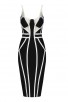 Sexy Hollow Spaghetti Strap Party Striped Elegant Black Bandage Dress
