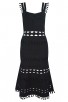 Herve Leger Bandage Dress Tank Flared Tassels Cut Out Black