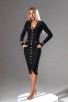 Black Deep V Jacket Bandage Long Sleeve Pencil Skirt