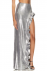 Stunning Silver Sequin Two-Piece Gown  Ruffle High-Slit Skirt
