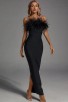 Women's Feather Off Shoulder Evening Long Bandage Dress