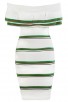 Herve Leger Bandage Dress Off Shoulder Flouncing Jacquared Stripped Black
