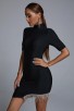 Ultra Short Mid Sleeve Rhinestone Mini Bandage Dress