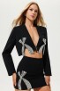 Black Long-Sleeved Rhinestone Bow Two-Piece Suit