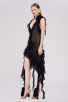 Black Asymmetric Ruffled Halter Dress