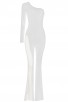 White Women's One Shoulder Long Sleeve Sexy Hollow Bandage Jumpsuit