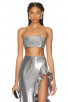 Stunning Silver Sequin Two-Piece Gown  Ruffle High-Slit Skirt