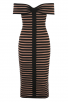 Black & Nude Striped Off-Shoulder Midi Bodycon Dress