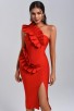 One Strapless Sleeveless Sheath Slit Evening Gown