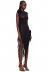 Sexy Asymmetrical Shoulder Floral Sheer Black Dress