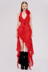 Red Asymmetric Ruffled Halter Dress