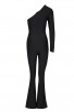 Women's One Shoulder Long Sleeve Black Sexy Hollow Bandage Jumpsuit