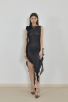 Sexy Asymmetrical Shoulder Floral Sheer Black Dress