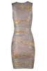 Herve Leger Bandage Dresses Foil Sequin V Neck Light Grey