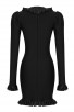 Black V-Neck Long Sleeve Button Ruffled Mini Bandage Dress