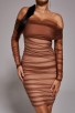 Strapless Ruched Mesh Bandage Midi Dress