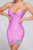 Purple Lace Flower Crystal Bandage Dress