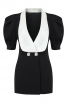 Black & White Puff Sleeve Tuxedo Mini Dress