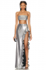 Stunning Silver Sequin Two-Piece Gown  Ruffle High-Slit Skirt