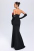 Red Flower Embroidered Black Maxi Dress