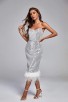 Sexy Sequin Strapless Silver Midi Dress