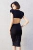 Black Sleeveless O-Neck Waist Hollow Dress