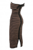 Black & Nude Striped Off-Shoulder Midi Bodycon Dress