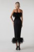 Celebrity Black Strapless Feather Trim Bandage Dress