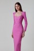 Pink Shoulder Pad Elegant Midi Dress