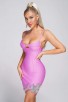 Purple Lace Flower Crystal Bandage Dress