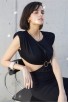 Black Sleeveless O-Neck Waist Hollow Dress