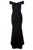 Herve Leger Bandage Dress Long Gown V Neck Off Shoulder Black