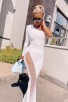 White Women's One Shoulder Long Sleeve Sexy Hollow Bandage Jumpsuit