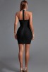 Black Metal Trim Open Back Cutout T-Back Bandage Mini Dress