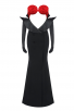 Red Flower Embroidered Black Maxi Dress