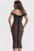 Black & Nude Striped Off-Shoulder Midi Bodycon Dress