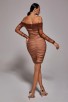 Strapless Ruched Mesh Bandage Midi Dress