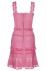 Herve Leger Bandage Dress Flared Yoke Strap Tassels Pink