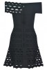 Herve Leger Bandage Dress Flared Off Shoulder Cut Out Black