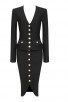 Black Deep V Jacket Bandage Long Sleeve Pencil Skirt