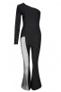 2021 New Women's One Shoulder Long Sleeve Black Sexy Hollow Bandage Jumpsuit