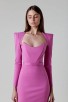 Pink Shoulder Pad Elegant Midi Dress