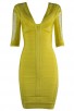 Herve Leger Bandage Dresses V Neck Half Sleeve Yellow