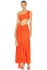 One-Shoulder Hollow Belly-Exposing Orange Maxi Evening Dress