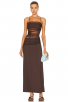 Elegant Brown Mesh Panel Maxi Spaghetti Strap Dress