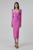 Pink Shoulder Pad Elegant Midi Dress